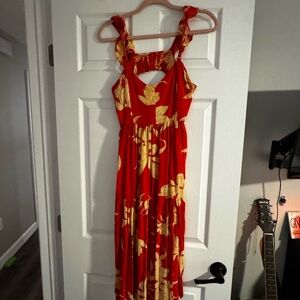 Red and Yellow Floral Dress